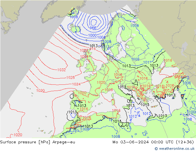 приземное давление Arpege-eu пн 03.06.2024 00 UTC