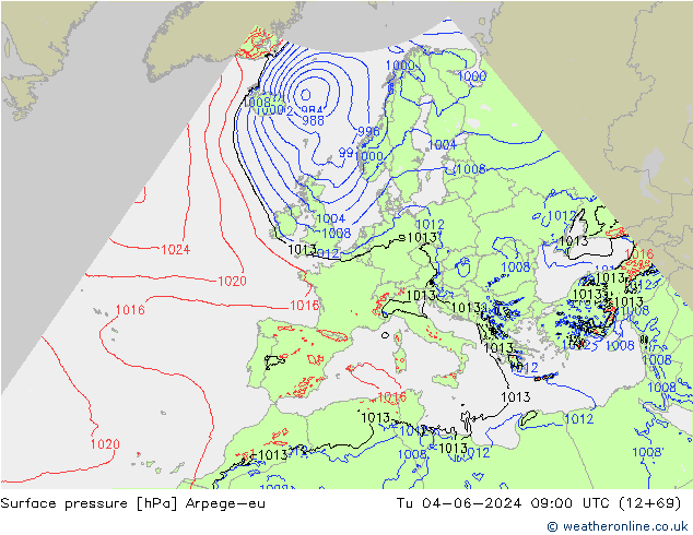 pressão do solo Arpege-eu Ter 04.06.2024 09 UTC