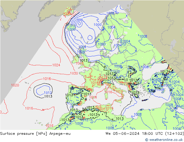 Atmosférický tlak Arpege-eu St 05.06.2024 18 UTC