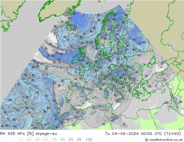 RH 925 hPa Arpege-eu Tu 04.06.2024 00 UTC