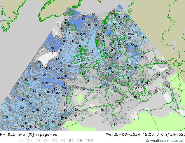 RH 925 hPa Arpege-eu We 05.06.2024 18 UTC