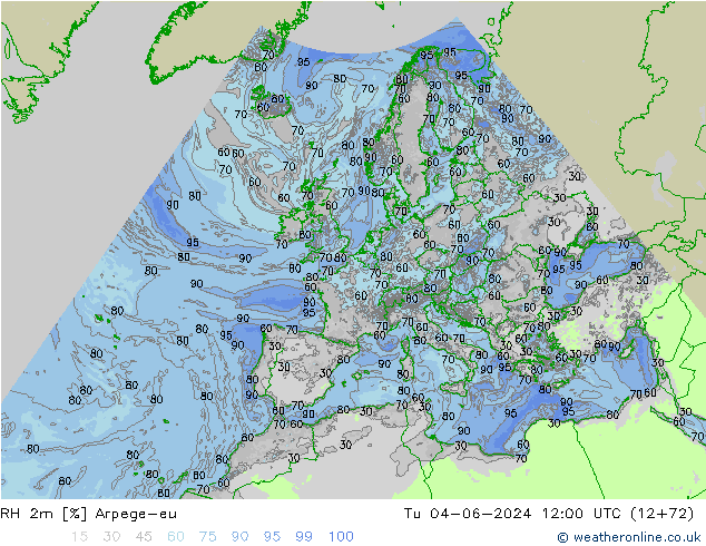 RH 2m Arpege-eu вт 04.06.2024 12 UTC