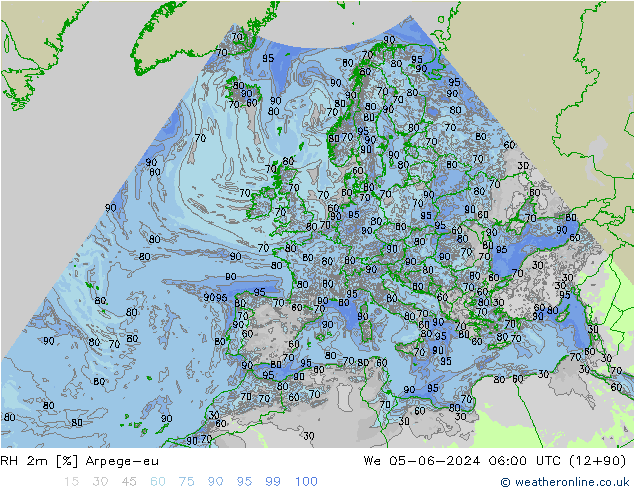 RH 2m Arpege-eu We 05.06.2024 06 UTC