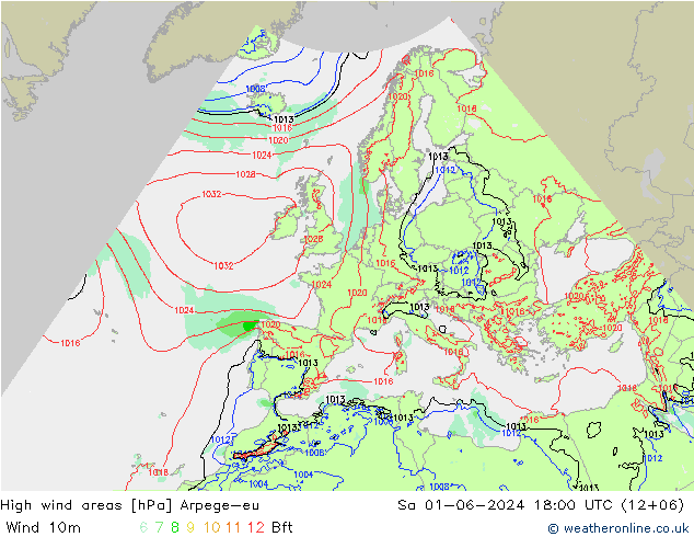 High wind areas Arpege-eu Sa 01.06.2024 18 UTC