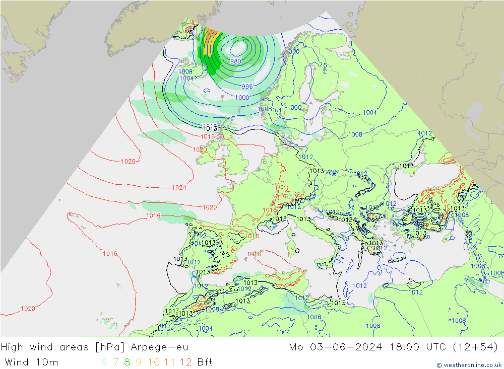 High wind areas Arpege-eu lun 03.06.2024 18 UTC