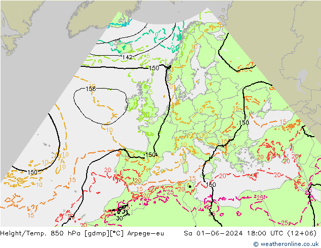 Height/Temp. 850 hPa Arpege-eu Sa 01.06.2024 18 UTC