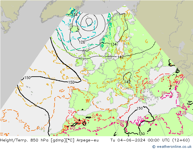 Height/Temp. 850 hPa Arpege-eu Út 04.06.2024 00 UTC