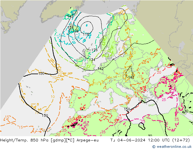 Height/Temp. 850 гПа Arpege-eu вт 04.06.2024 12 UTC