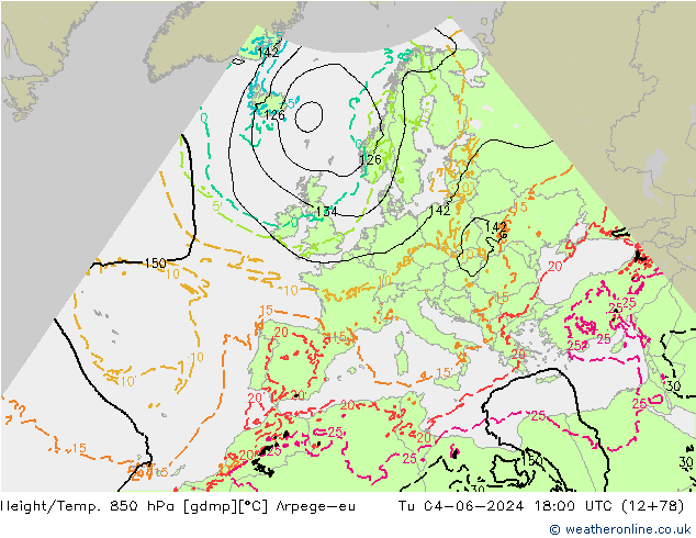 Height/Temp. 850 hPa Arpege-eu  04.06.2024 18 UTC