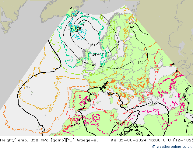 Height/Temp. 850 hPa Arpege-eu We 05.06.2024 18 UTC