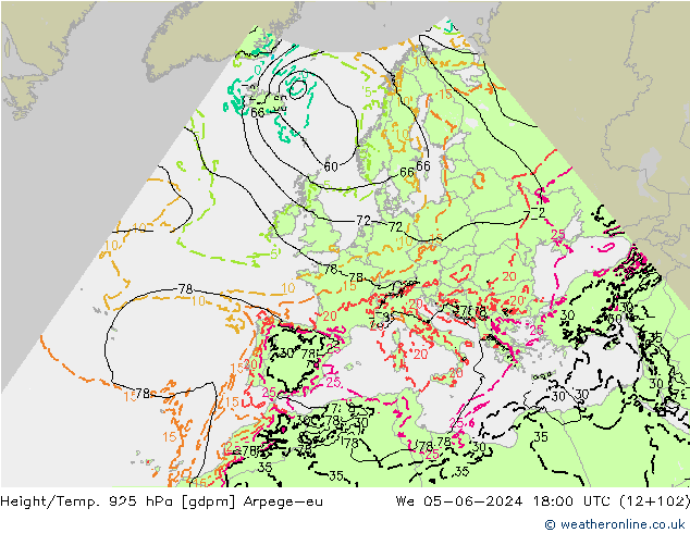 Height/Temp. 925 hPa Arpege-eu St 05.06.2024 18 UTC