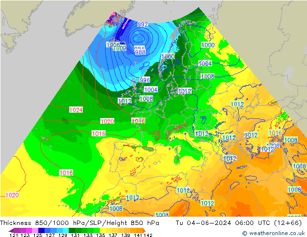 Thck 850-1000 hPa Arpege-eu Tu 04.06.2024 06 UTC