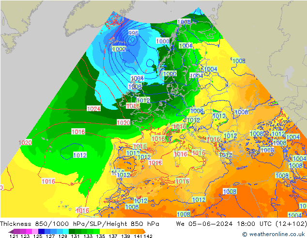 Thck 850-1000 hPa Arpege-eu mer 05.06.2024 18 UTC