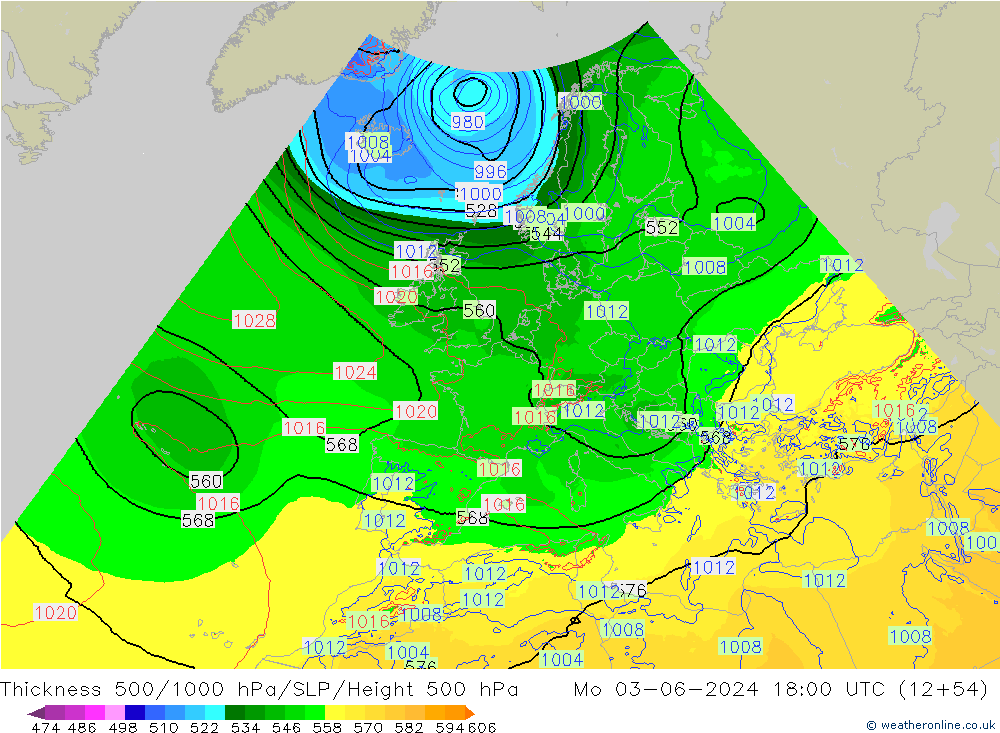 Thck 500-1000hPa Arpege-eu Mo 03.06.2024 18 UTC