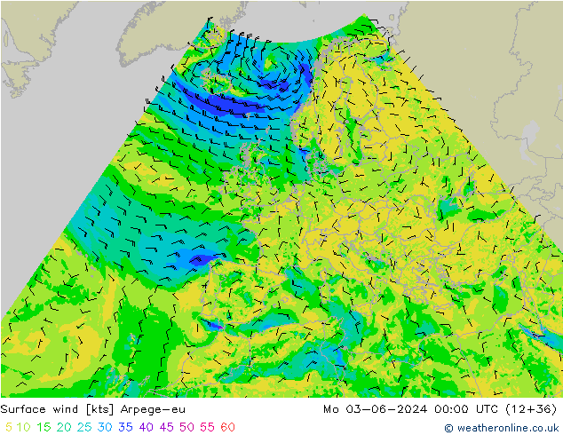 Viento 10 m Arpege-eu lun 03.06.2024 00 UTC