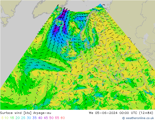 Wind 10 m Arpege-eu wo 05.06.2024 00 UTC