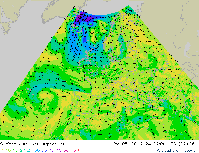 Surface wind Arpege-eu We 05.06.2024 12 UTC