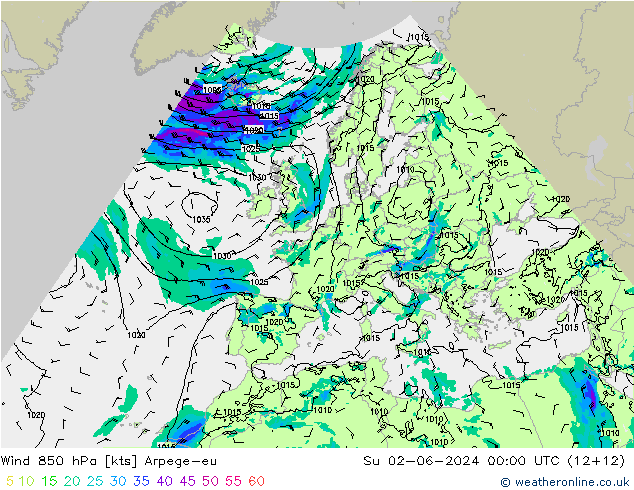 Vento 850 hPa Arpege-eu Dom 02.06.2024 00 UTC