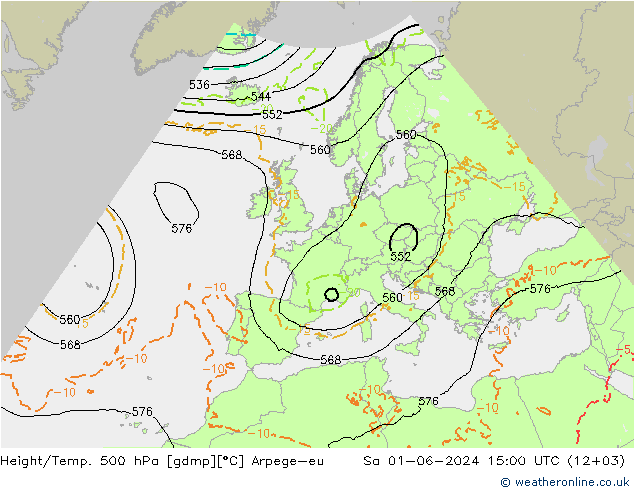 Hoogte/Temp. 500 hPa Arpege-eu za 01.06.2024 15 UTC