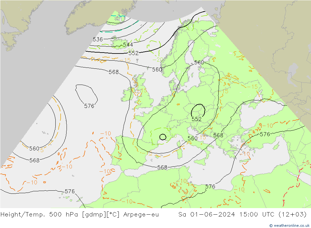 Height/Temp. 500 hPa Arpege-eu Sáb 01.06.2024 15 UTC