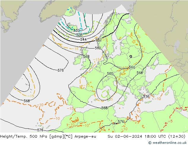 Height/Temp. 500 hPa Arpege-eu Su 02.06.2024 18 UTC
