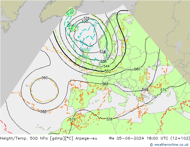 Yükseklik/Sıc. 500 hPa Arpege-eu Çar 05.06.2024 18 UTC