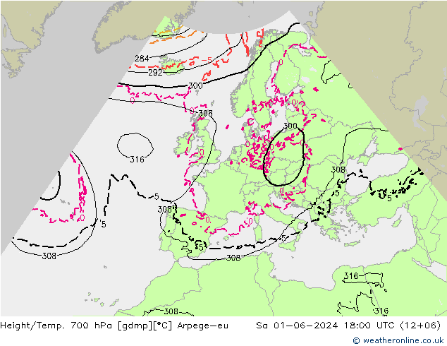 Height/Temp. 700 hPa Arpege-eu Sa 01.06.2024 18 UTC