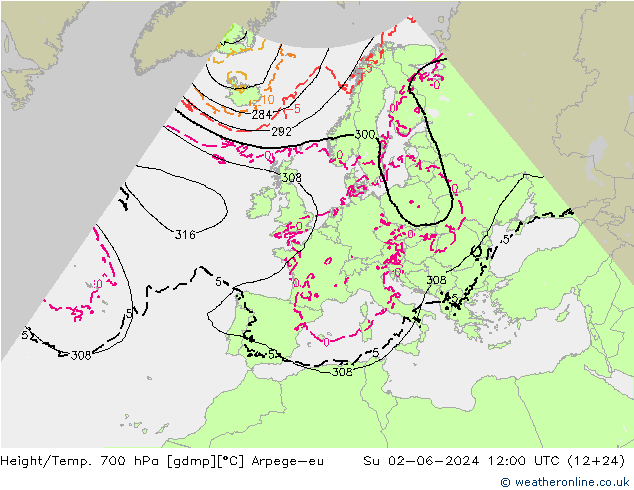 Height/Temp. 700 hPa Arpege-eu Dom 02.06.2024 12 UTC