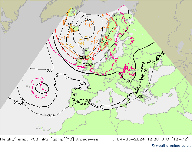 Geop./Temp. 700 hPa Arpege-eu mar 04.06.2024 12 UTC