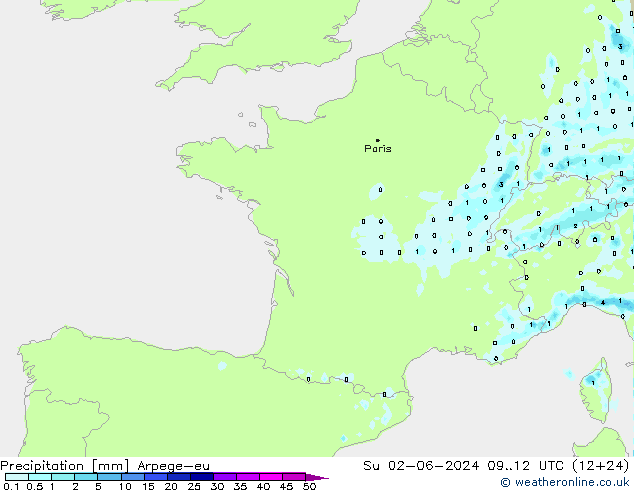 Precipitation Arpege-eu Su 02.06.2024 12 UTC