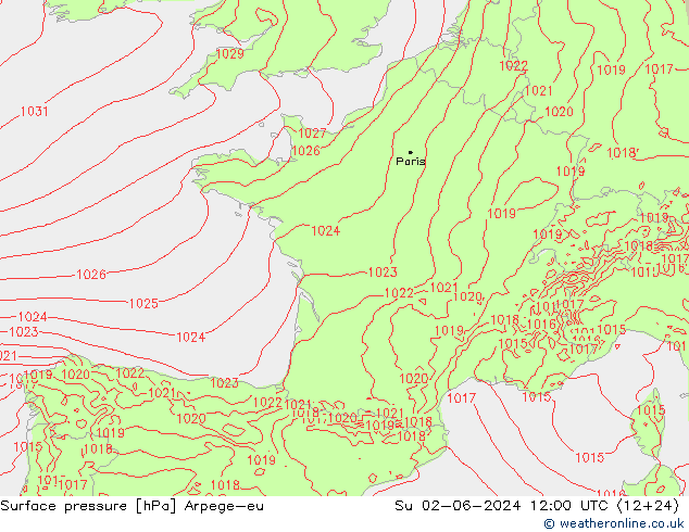 Surface pressure Arpege-eu Su 02.06.2024 12 UTC