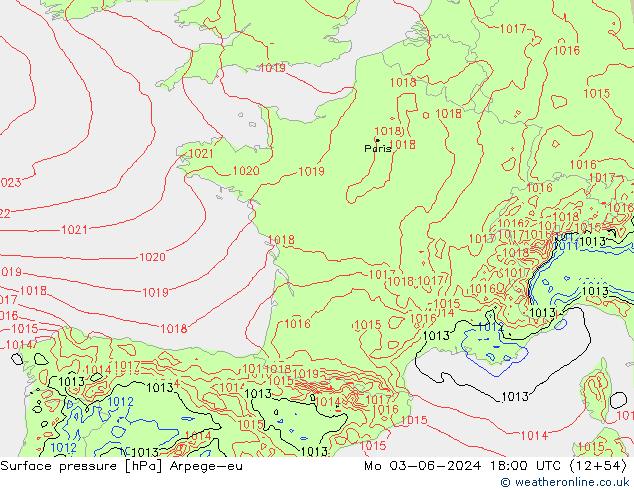 pression de l'air Arpege-eu lun 03.06.2024 18 UTC