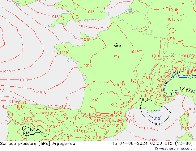 Surface pressure Arpege-eu Tu 04.06.2024 00 UTC