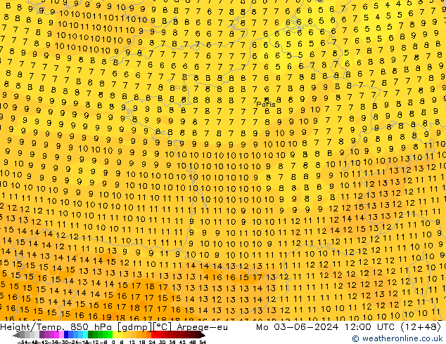 Height/Temp. 850 hPa Arpege-eu Po 03.06.2024 12 UTC