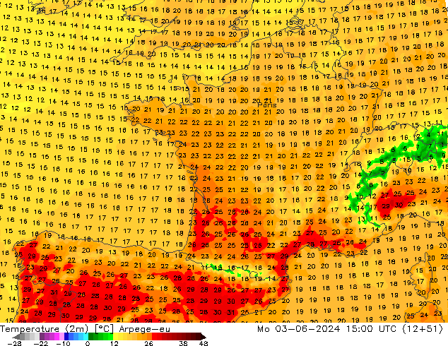 Temperature (2m) Arpege-eu Po 03.06.2024 15 UTC