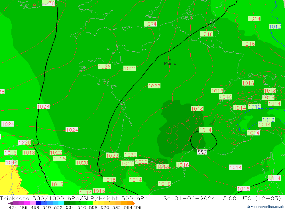 Schichtdicke 500-1000 hPa Arpege-eu Sa 01.06.2024 15 UTC