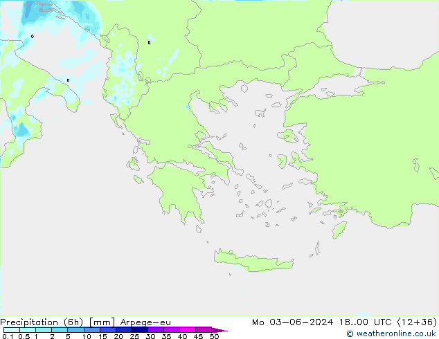 Precipitazione (6h) Arpege-eu lun 03.06.2024 00 UTC