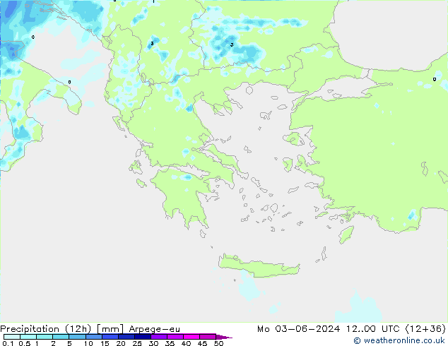 Precipitazione (12h) Arpege-eu lun 03.06.2024 00 UTC