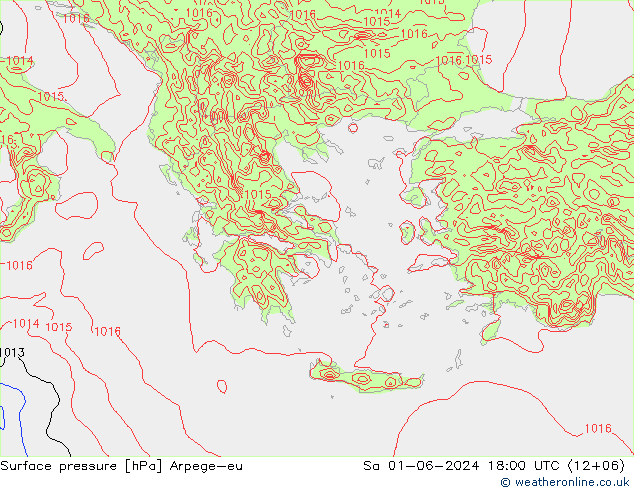 Presión superficial Arpege-eu sáb 01.06.2024 18 UTC