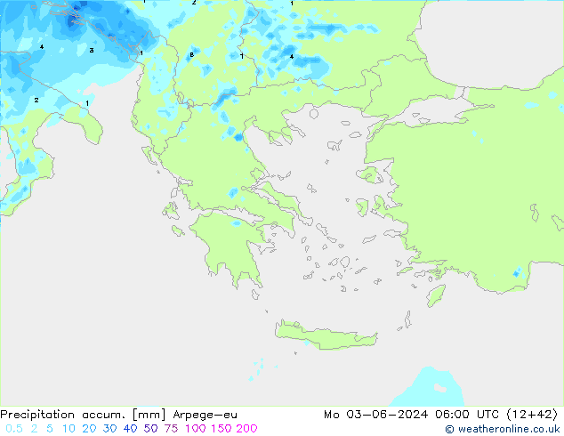 Précipitation accum. Arpege-eu lun 03.06.2024 06 UTC