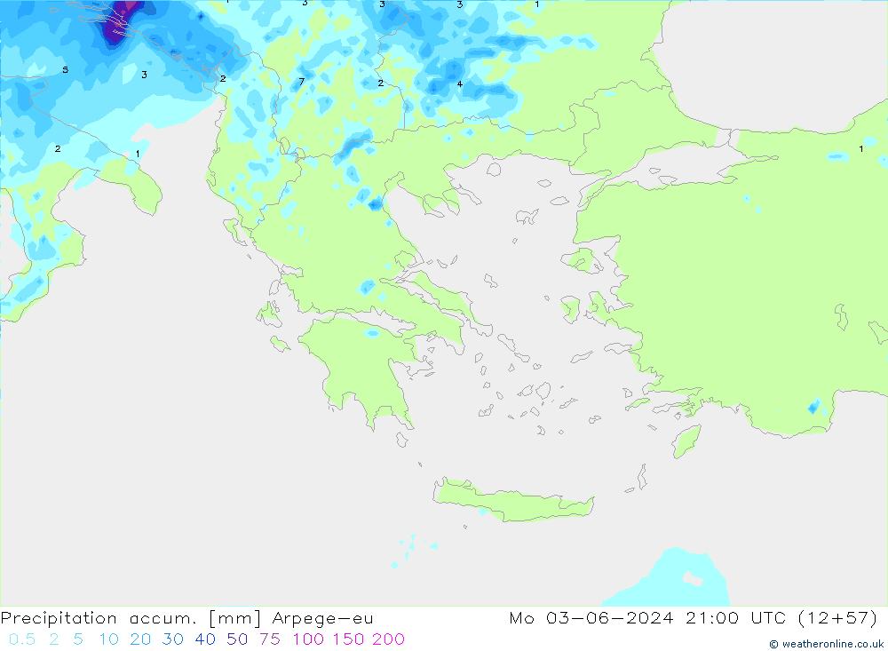 Totale neerslag Arpege-eu ma 03.06.2024 21 UTC