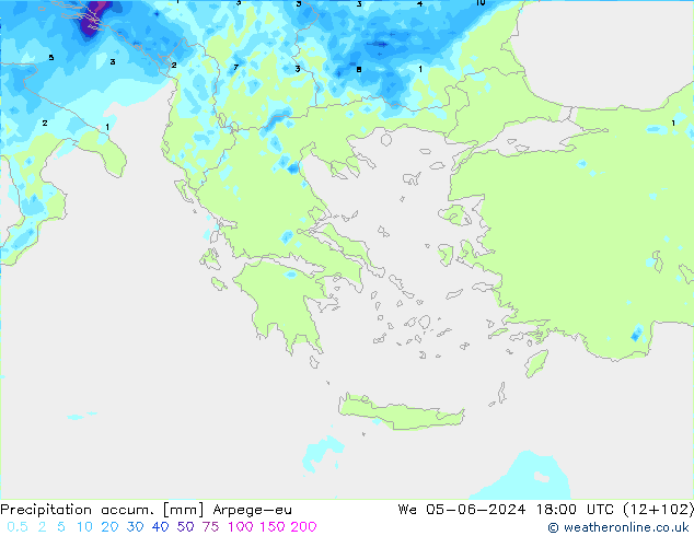 Précipitation accum. Arpege-eu mer 05.06.2024 18 UTC