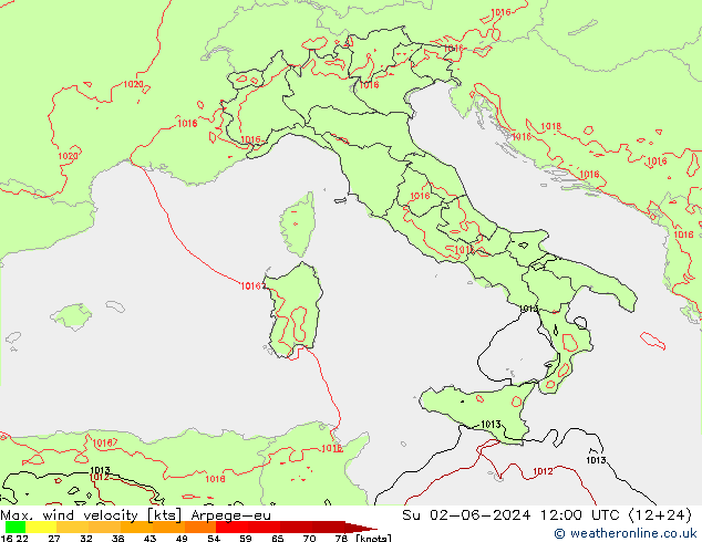 Max. wind velocity Arpege-eu  02.06.2024 12 UTC