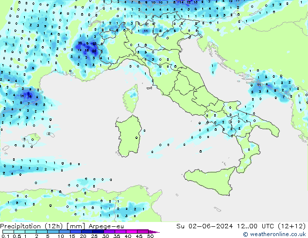 Precipitation (12h) Arpege-eu Ne 02.06.2024 00 UTC