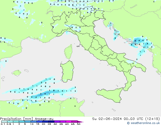 Niederschlag Arpege-eu So 02.06.2024 03 UTC