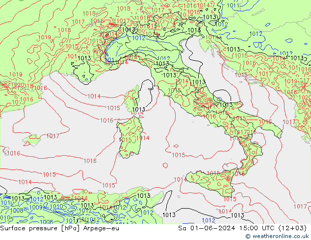 Presión superficial Arpege-eu sáb 01.06.2024 15 UTC