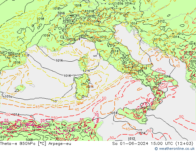 Theta-e 850hPa Arpege-eu Sáb 01.06.2024 15 UTC