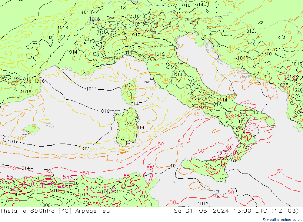 Theta-e 850hPa Arpege-eu Cts 01.06.2024 15 UTC