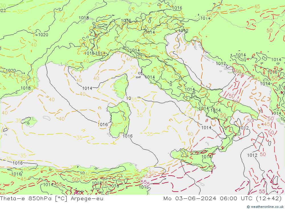 Theta-e 850hPa Arpege-eu Pzt 03.06.2024 06 UTC