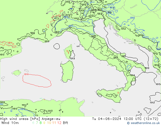 High wind areas Arpege-eu вт 04.06.2024 12 UTC